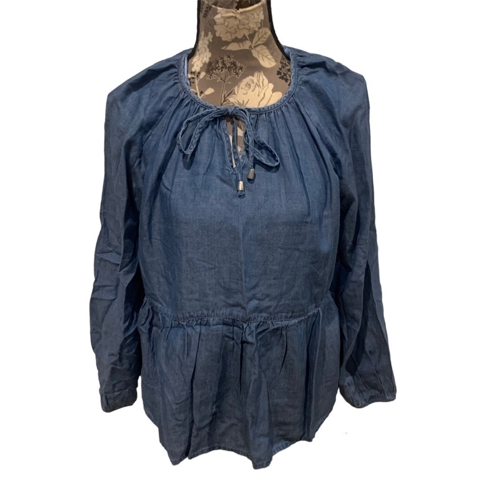 Chambray Peplum Peasant Blouse size large 12/14 New with tags